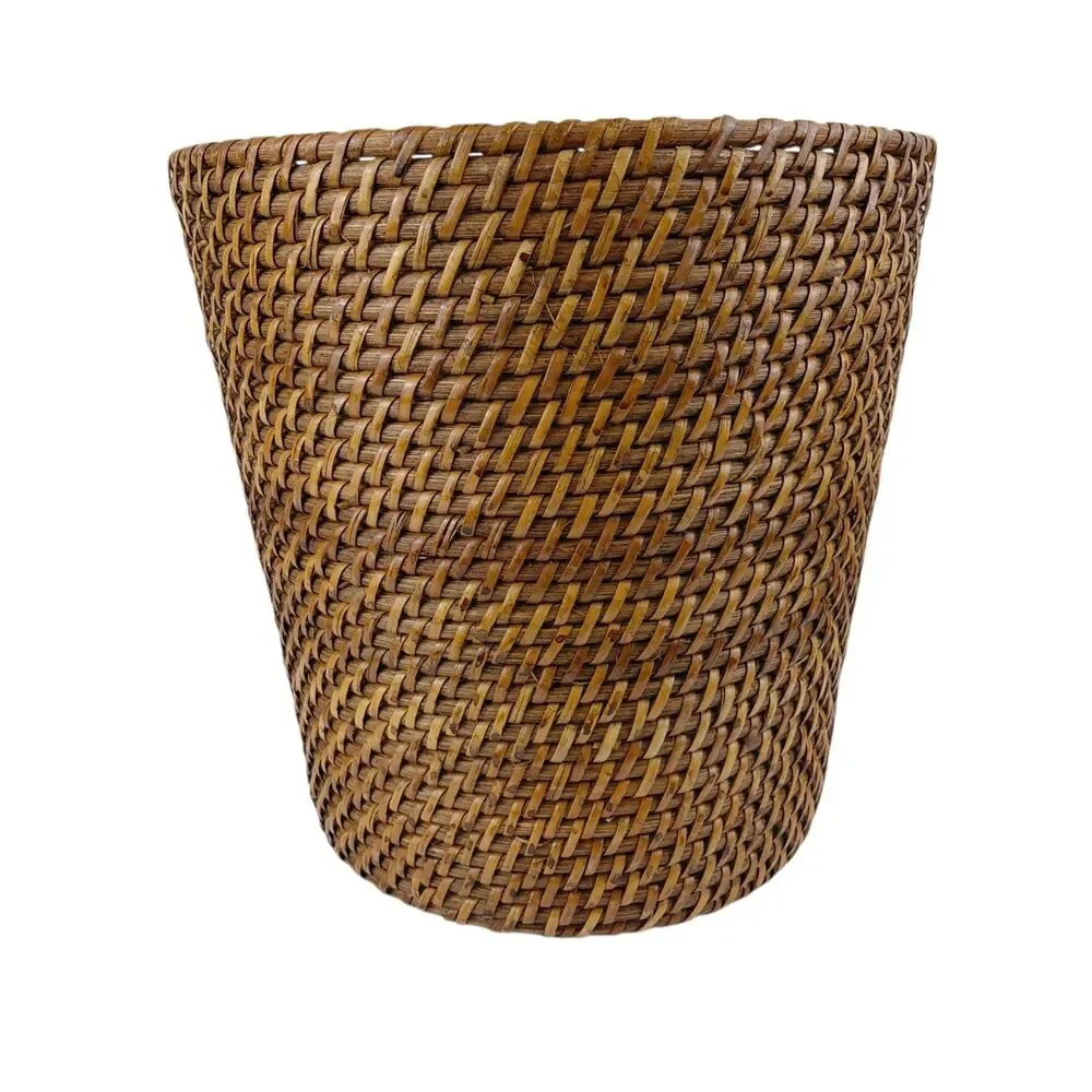 Crate & Barrel Sedona Honey Tapered Waste Basket Trash Can Plant Basket